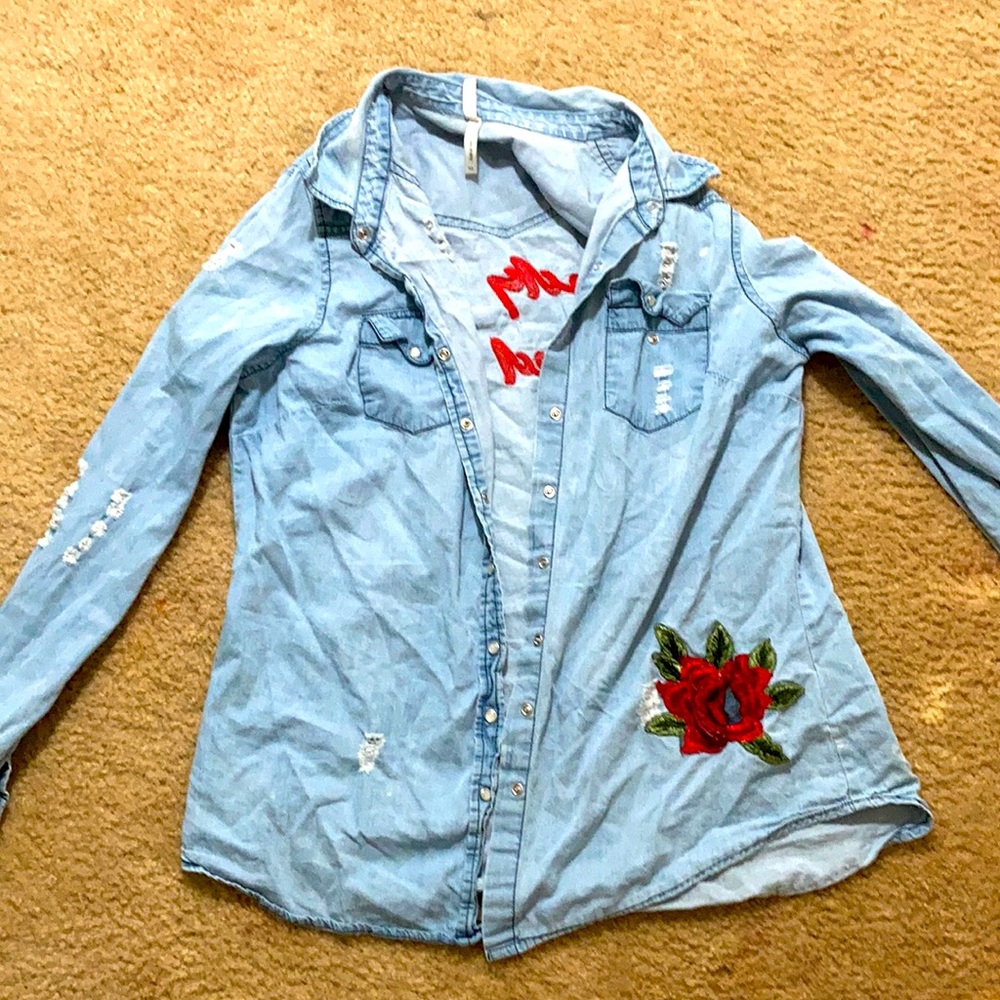 Denim jacket with print on it